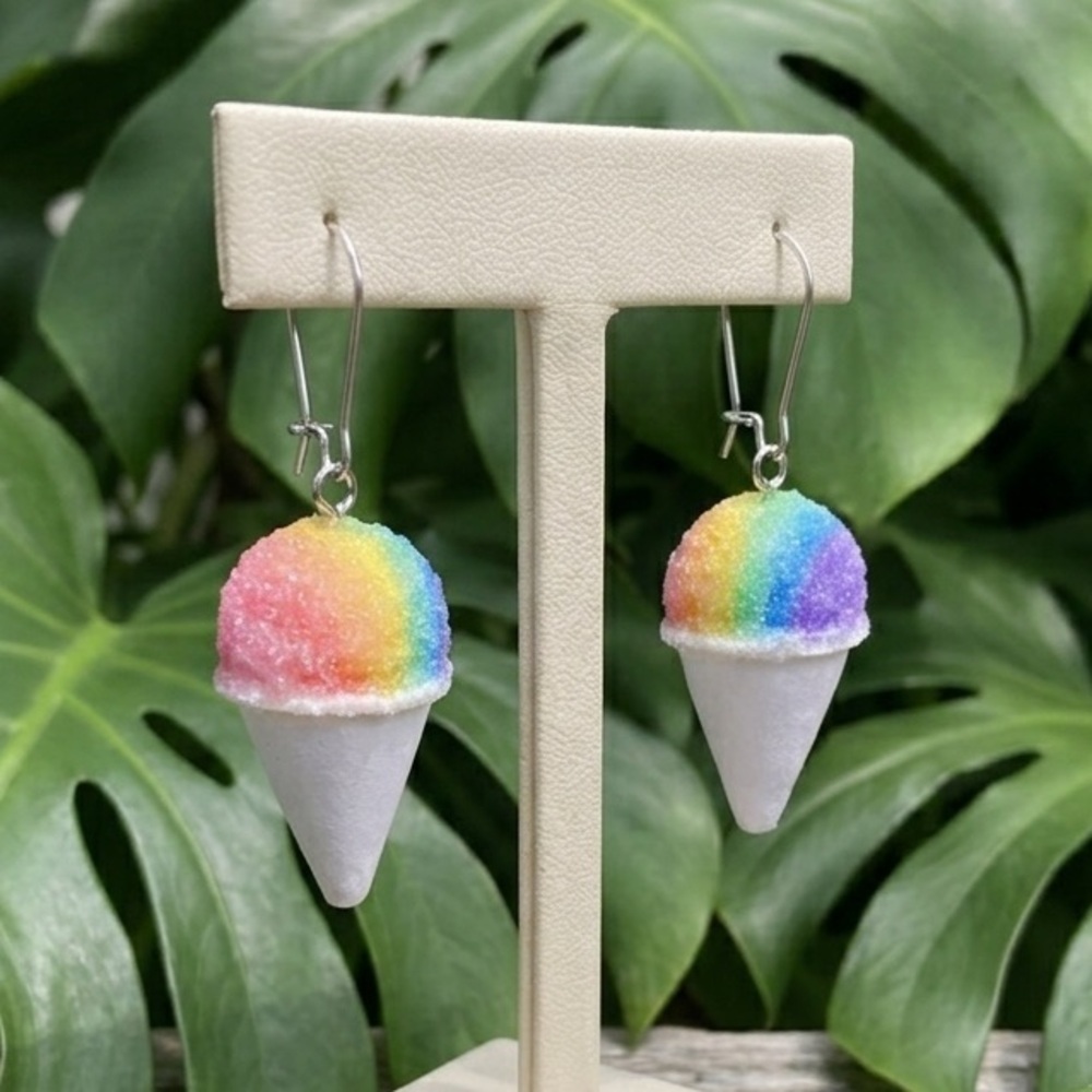 NWT Rainbow Snowcone Dangle Earrings - Handmade